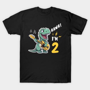 Kids Rawr I'm 2 2nd Birthday Dinosaur Boys Dino T Rex 2 Years T-Shirt